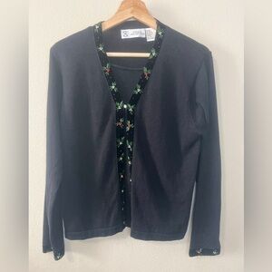 Studio Collection Cardigan and Attached Shirt‎ with Embroidered Flowers